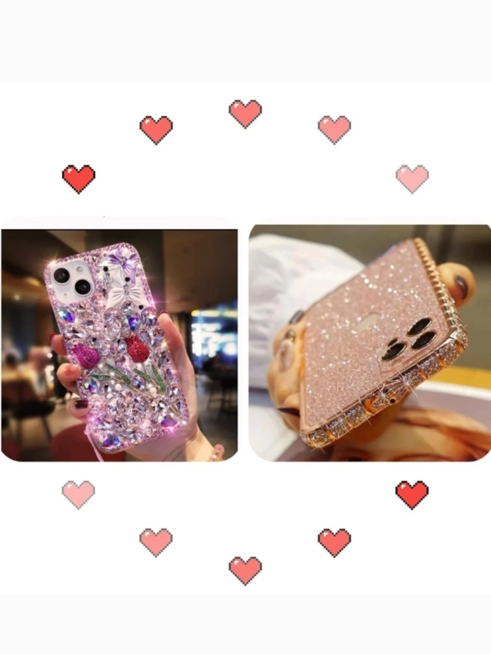 2 items.iphone 12 Luxury Bling rhinestones case, cute case